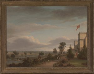 Et landsted i et flodlandskab, tidligere identificeret som Oatlands af Unbekannt Unbekannt